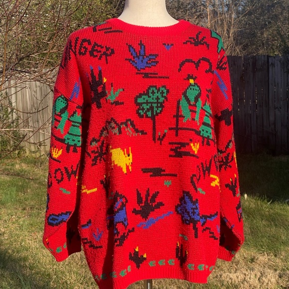 80’s color block hand made cowboy landscape sweater. - Picture 3 of 4